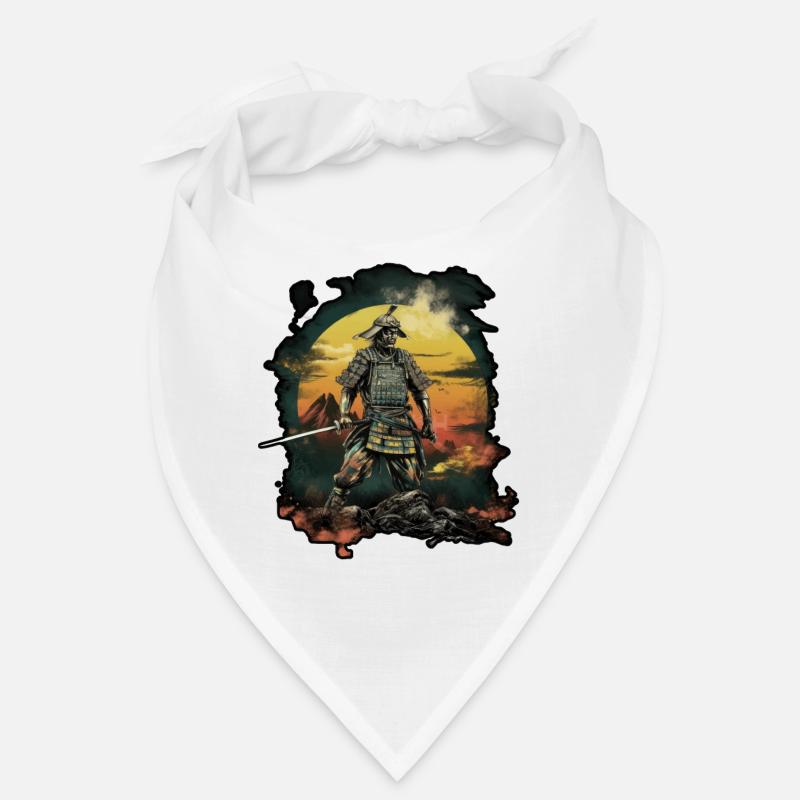 Chinese Warrior emerging from sunset, vector Bandana