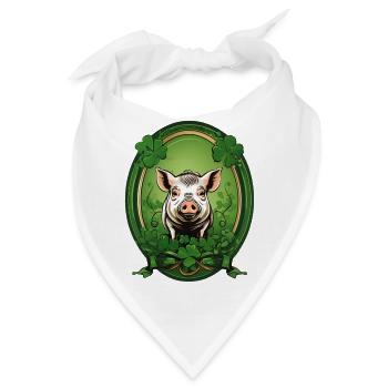 Glücksschwein mit Kleeblätter - Bandana - Weiß - Vorne