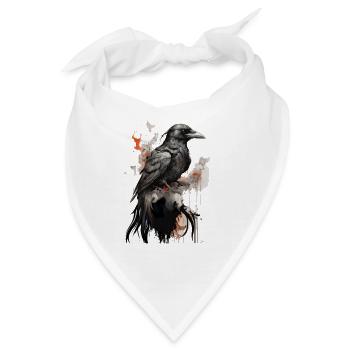 Mystischer schwarzer Rabe Krähe Illustration - Bandana - Weiß - Vorne