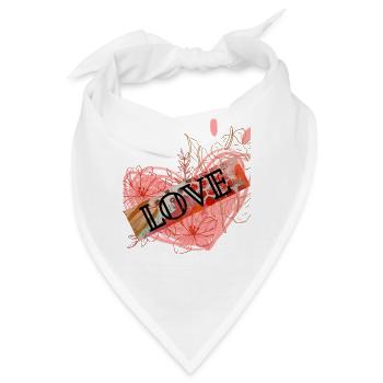 Herz mit Blumen und Liebesbotschaft - Bandana - Weiß - Vorne