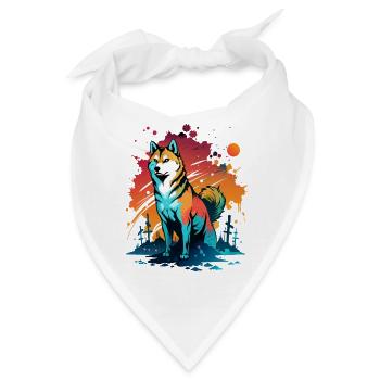 Shiba Inu Splattered Art - Hundeliebhaber Geschenk - Bandana - Weiß - Vorne