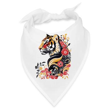 Jugendstil - bunter Tiger und Blumen - Bandana - Weiß - Vorne