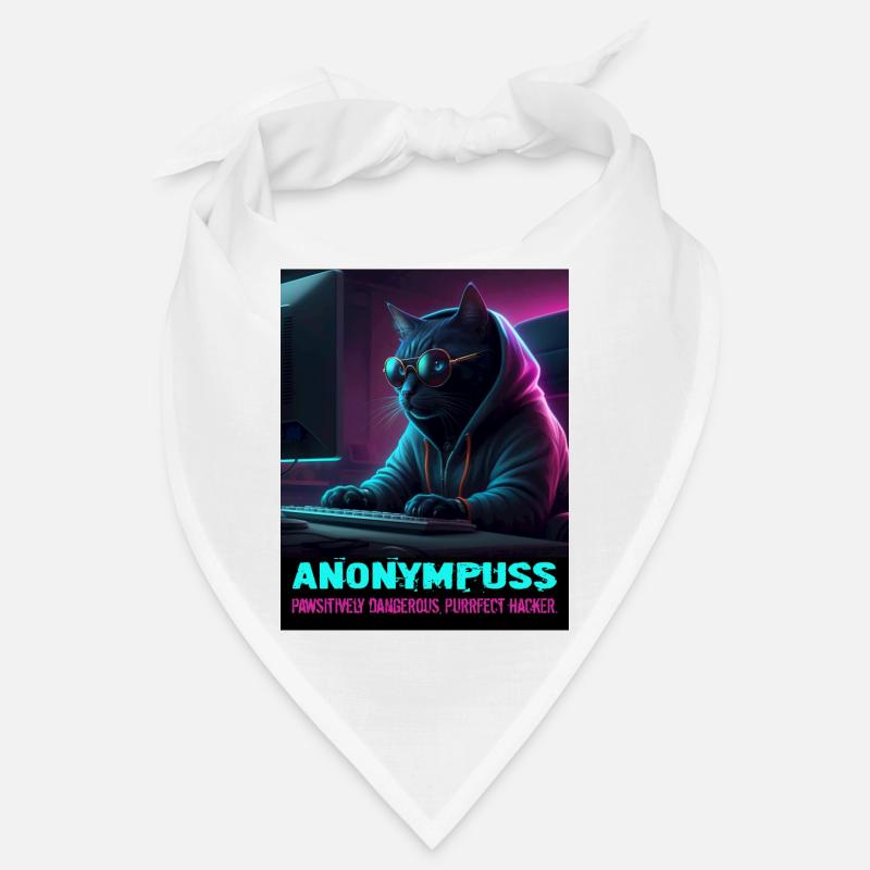Anonympuss Chat Hacker Drôle Image Chat Mème - Bandana - blanc