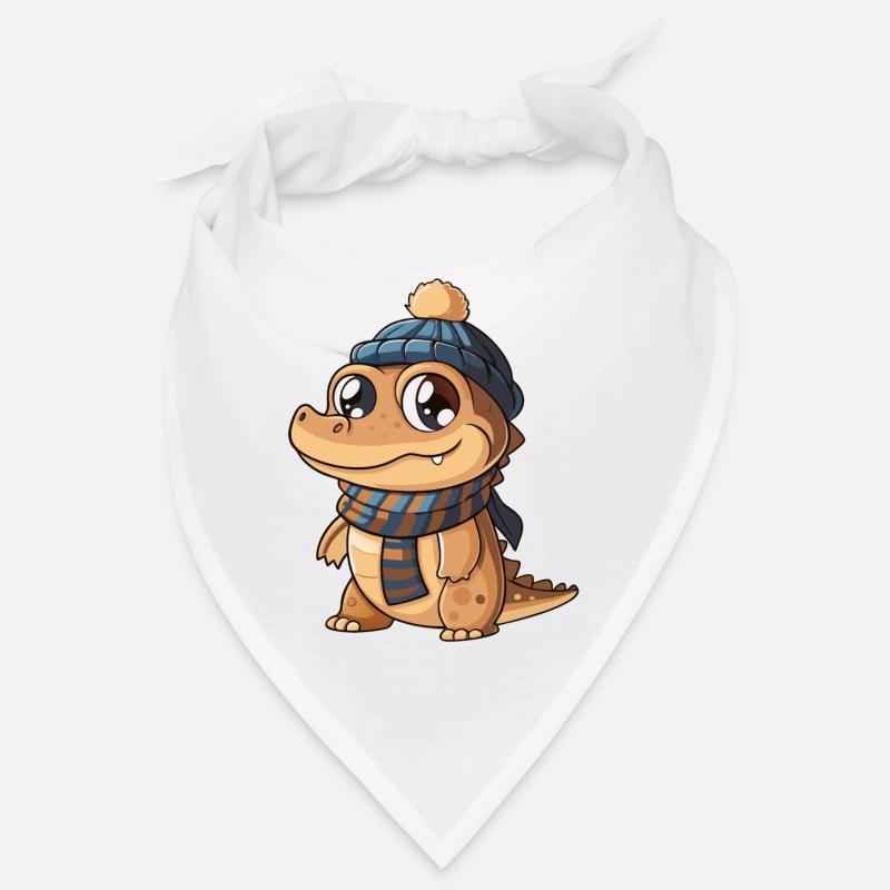 Crocodile mignon avec écharpe et chapeau à pompon. Bandana