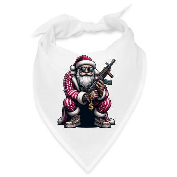 Gangster Santa mit AK 47 in Russenhocke - Bandana - Weiß - Vorne