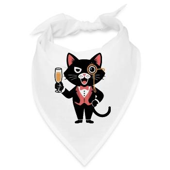 Stylische Katze mit Monokel und – Prost! - Bandana - Weiß - Vorne