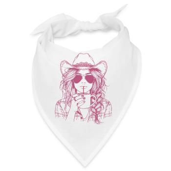 Sippin' in Style – Cooles Cow Girl mit Drink - Bandana - Weiß - Vorne