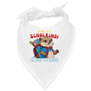 Schulanfang Otter mit Schulrucksack - Bandana - Weiß - Vorne