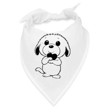 Niedlicher Hund mit Herz in den Pfoten - Bandana - Weiß - Vorne