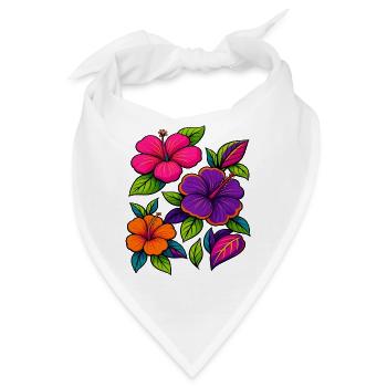 Lebendige Hibiskus-Blumenmotive - Bandana - Weiß - Vorne