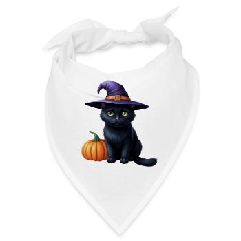 Hexenkatze mit Kürbis - Bandana - Weiß - Vorne