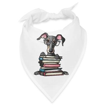 Süßes Windhund-Lesebuch mit Brille - Bandana - Weiß - Vorne