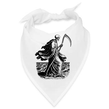 Skelett mit der Sense am Meer - Bandana - Weiß - Vorne