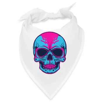 Neon Schädel Pink Blau - Bandana - Weiß - Vorne