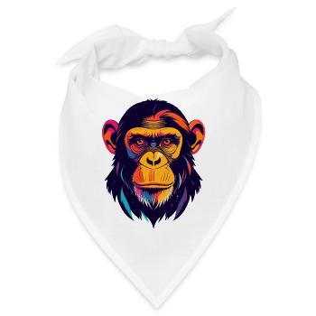 Bunter Schimpansen Kopf Pop Art Porträt - Bandana - Weiß - Vorne