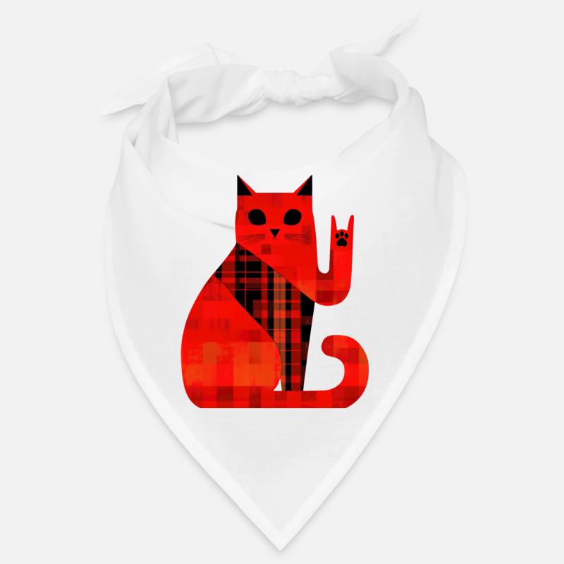Red Cat Plaid Pattern Modern Bandana
