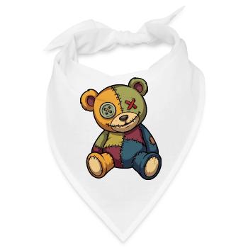 Patchwork Teddybär Unikat aus Flicken Knopfauge - Bandana - Weiß - Vorne