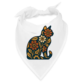 Blumige Katzen-Silhouette in Wärme - Bandana - Weiß - Vorne