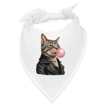 Coole Katze mit Lederjacke - Bandana - Weiß - Vorne