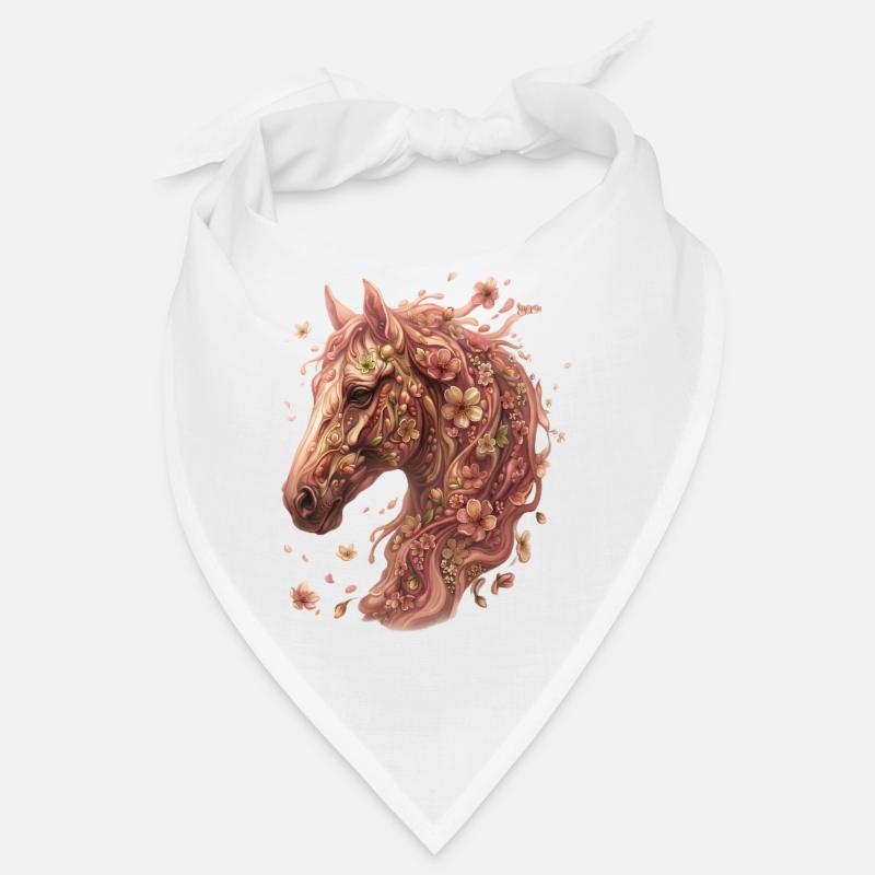 Tête de cheval flore avec des fleurs - Bandana - blanc
