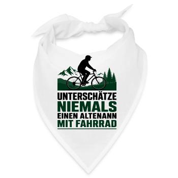 Altenmann auf Mountainbike im Wald - Bandana - Weiß - Vorne