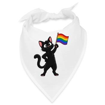 Pride-Katze mit Regenbogenflagge – Vielfalt - Bandana - Weiß - Vorne