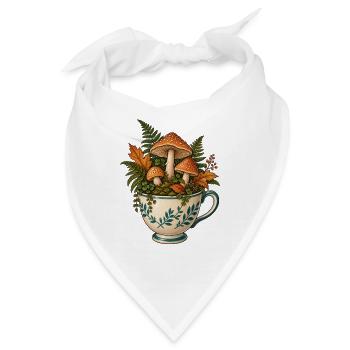 Pilzwald in einer Teetasse mit Farn und Herbstlaub - Bandana - Weiß - Vorne