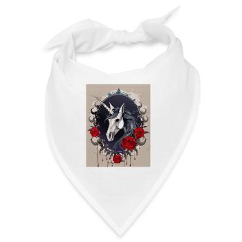 Dark Gothic Einhorn mit Rosen - Bandana - Weiß - Vorne