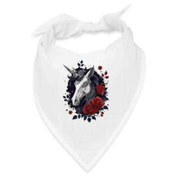 Dark Gothic Einhorn mit Rosen - Bandana - Weiß - Vorne