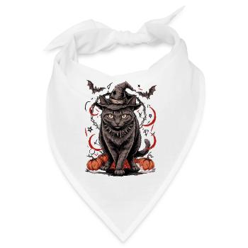 Hexenkatze unter Kürbissen - Bandana - Weiß - Vorne