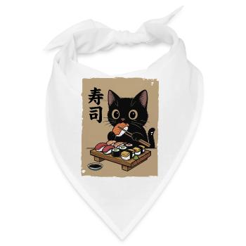 Schwarze Katze isst Sushi Japan Retro - Bandana - Weiß - Vorne