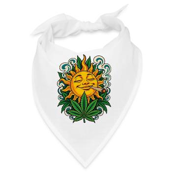 Sonne, Hanfblatt und Jointrauch - Bandana - Weiß - Vorne