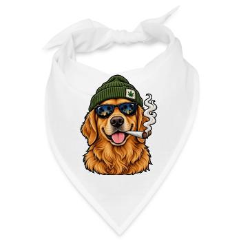 Hund mit Sonnenbrille und Hanf-Beanie - Bandana - Weiß - Vorne
