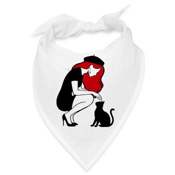 donna_con_capelli_rossi_basco_e_gatto_nero - Bandana - Weiß - Vorne