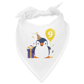 Pinguin mit Luftballon und Geschenk 9.Geburtstag - Bandana - Weiß - Vorne