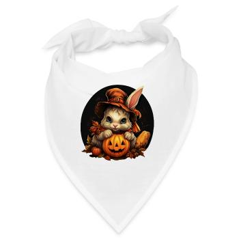 Halloween Häschen mit Kürbis und Hut - Bandana - Weiß - Vorne