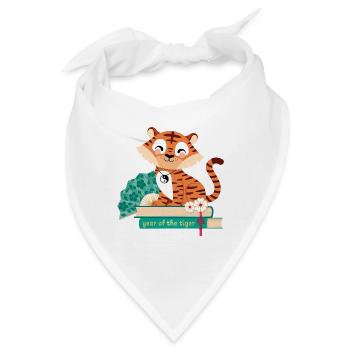 Tiger auf Bücherstapel - Bandana - Weiß - Vorne