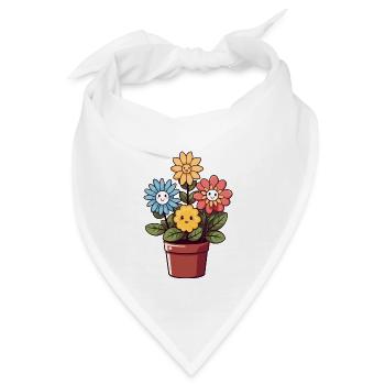 Lachende Blumen im Blumentopf - Bandana - Weiß - Vorne