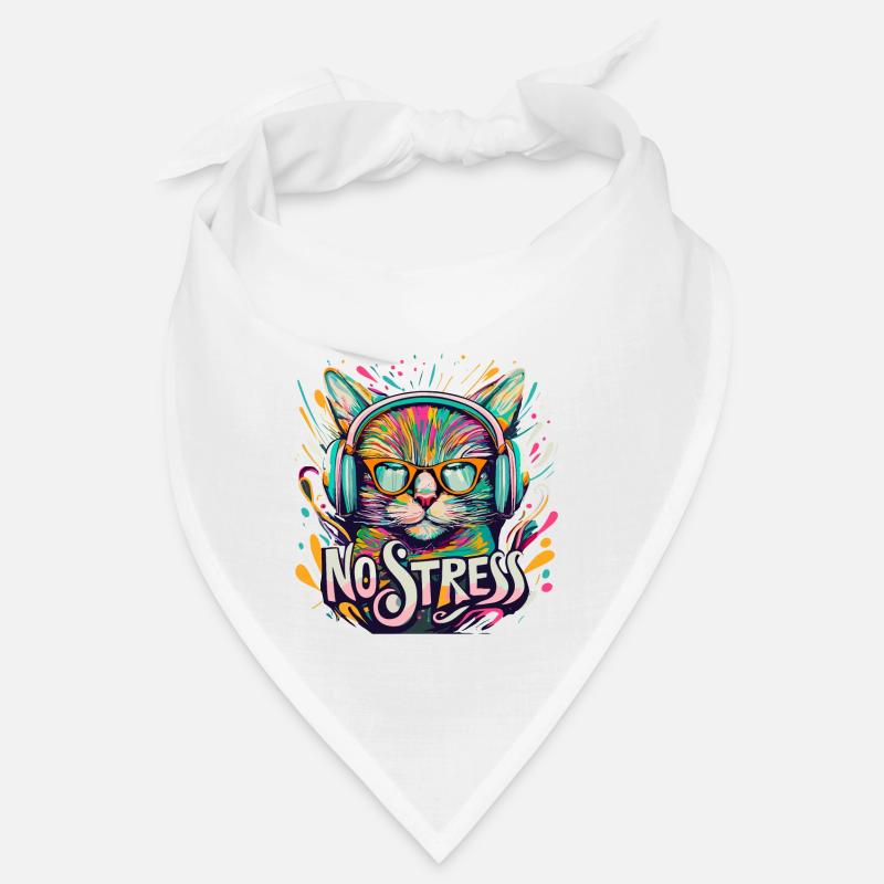 Katze mit Kopfhörer Lustiger Spruch NO STRESS Bandana