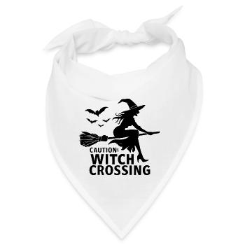 Halloween Hexe Hexenbesen Caution Witch Crossing - Bandana - Weiß - Vorne