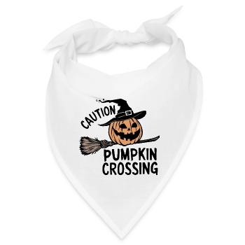 Halloween Kürbis Spruch Caution Pumkin Crossing - Bandana - Weiß - Vorne