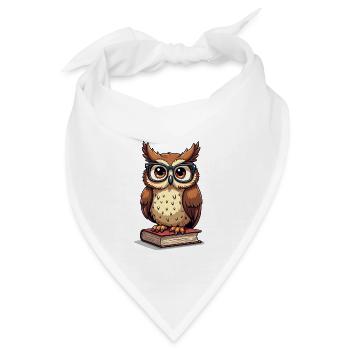 Süße Eule mit Brille auf Buch - Bandana - Weiß - Vorne