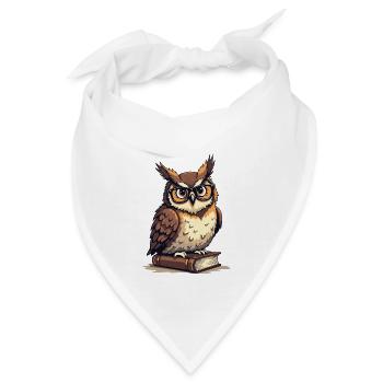 Süße Eule mit Brille auf Buch - Bandana - Weiß - Vorne