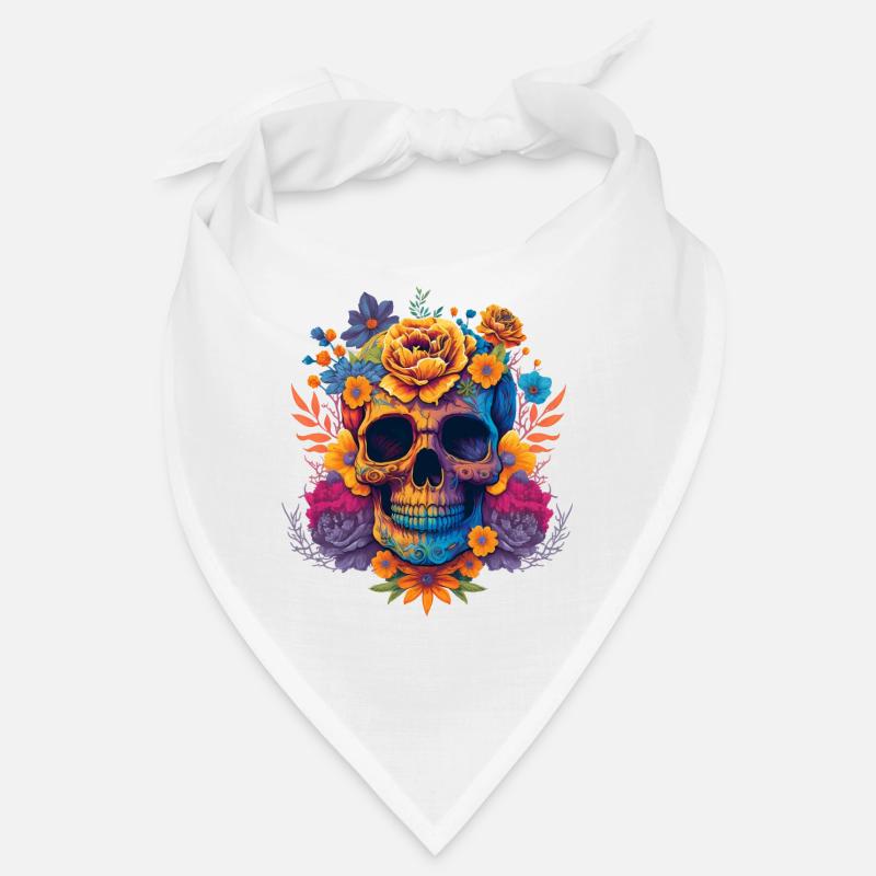 Schädel mit bunten Blumen - Bandana - Weiß