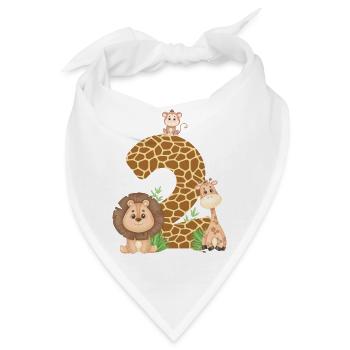 2. Geburtstag Dschungeltiere Giraffe Löwe Affe - Bandana - Weiß - Vorne