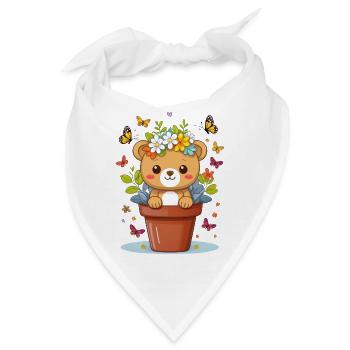 Niedlicher Teddy-Bär im Blumentopf - Bandana - Weiß - Vorne