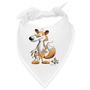 Fuchs Mit Spielzeug Hase Und Kuscheltier - Bandana - Weiß - Vorne