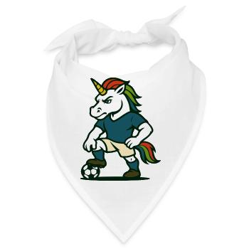 Einhorn-Fußballspieler-Maskottchen mit Ball - Bandana - Weiß - Vorne