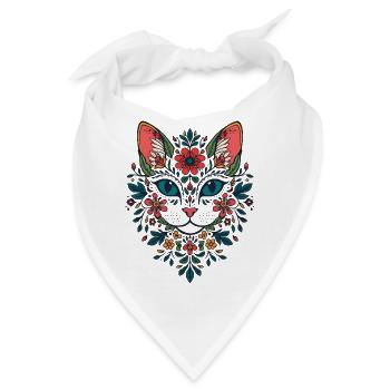 Blumenblüten Katzenporträt - Bandana - Weiß - Vorne