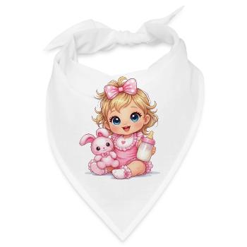  Baby Girl mit Pinker Schleife und Fläschchen - Bandana - Weiß - Vorne